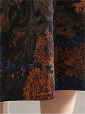 Retro Lotus Leaf Print V Neck Half Sleeve Dress for Lady