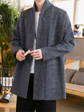 Men's Vintage Jacquard Cotton Linen Plush Liner Cardigan Coat