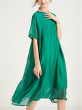 Flowy V Neck Double-Layer Tencel Dress for Women