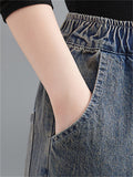 Women's Casual Plant Embroidery Loose Denim Harem Pants