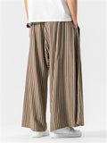 Men's Chinese Style Cotton Striped Wide Leg Pants with Strap