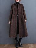 Long-sleeved Thick Single-breasted Corduroy Long Coats for Women