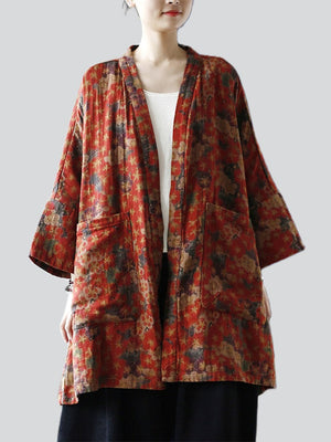 Floral Printed Open Front Jacket for Women