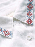 Female Chic Embroidery Button Up Irregular Hem White Shirt