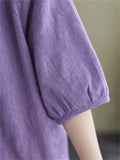 Summer Cotton Linen Half Sleeve Pleated Shirt for Women