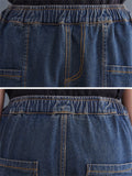 Women's Blue Patchwork Elastic Waist Loose Jeans