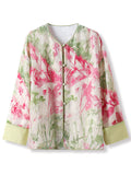 Elegant Vintage Chinese Style Floral Printed Real Silk Shirt