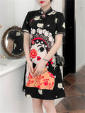 Women's Chinese Opera Cartoon Girl Print Dress