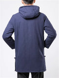 Men's Hooded Cotton Linen Mid-length Cotton Coats Solid Tang Suit