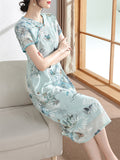 Orchid Butterfly Mountain Scenery Pattern Female Qipao Dress