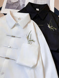 Bamboo Leaf Embroidery Metal Button Men's Vintage Shirt