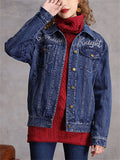 Lady Casual Slim Fit Autumn Embroidered Denim Jacket