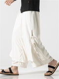 Men's Zen Buddhism Layered Side Slit Lace Up Linen Pants