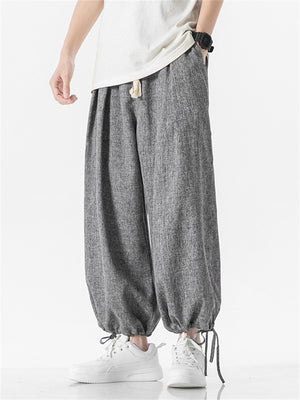 Male Stylish Lightweight Cotton Linen Summer Drawstring Pants