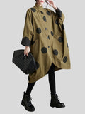 Polka Dot Stand Collar Bat Sleeve Oversized Coat for Lady