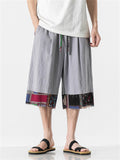 Summer Men's Cotton Linen Spliced Cropped Pants