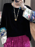 Women's Embroidered Patchwork Sleeves Velvet Shirts