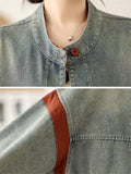 Contrast Color Retro Button Up Denim Jacket for Women