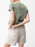 Simple Plain Deep V Neck Relaxed Linen Shirt for Women