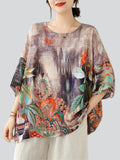 Female Ethnic Style Plants Flowers Print T-shirts