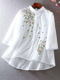 Women's Casual Half Sleeve Lace Shirt with Floral Embroidery