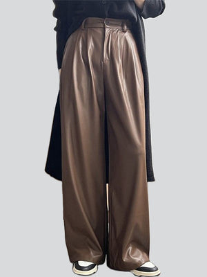 Women's Cool Semi-elastic Floor Length PU Leather Trousers