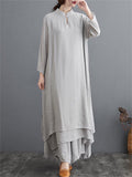 Female 2-Piece Plain Simple Stand Collar Multi-Layer Dress