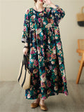 Ladies French Romantic Floral Print Big Size Swing Dress