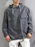 Male Pure Color Hooded Shirt with Double Pockets