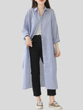 Comfortable Female Casual Long-sleeved Striped Shirtdress