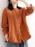 Ladies Fashion Loose Round Neck Cotton Linen Shirts