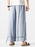 Men's Zen Buddhism Layered Side Slit Lace Up Linen Pants