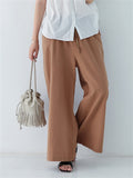 Women's Spring Summer Plain Cotton Linen Straight-Leg Pants