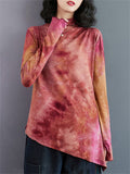 Women's Stylish Tie-Dye Turtleneck Irregular Hem Shirt