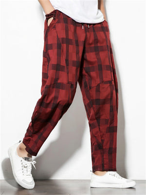 Men's Vintage Casual Large Size Plaid Jogger Pants