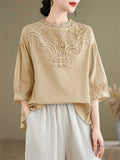 Retro Lace Patchwork Neck Lantern Sleeve Loose Shirts for Women