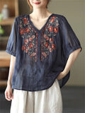 Female Cozy Floral Embroidered V-neck Shirts