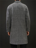 Men's Autumn Double-Breasted Lapel Checked Midi Woolen Coat