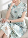 Orchid Butterfly Mountain Scenery Pattern Female Qipao Dress