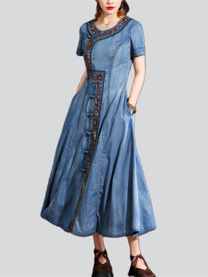 Exquisite Embroidered Vintage Denim Dresses for Women