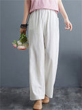 Summer Linen Blend High Rise Straight-Leg Pants for Women