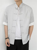 Male Embroidered Contrast Color Chinese Style Shirts