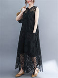 Ladies Temperament Large Size Cutout Lace Tank Dress