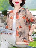 Women's Floral Print Zipper Plus Size Loose Jacket for Autumn