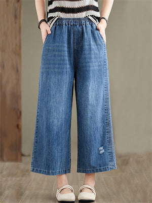 Women's Oversized Comfortable Blue Straight-Leg Jeans for Summer