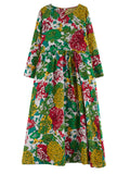 Female Holiday Round Neck Flowers Maxi Dresses