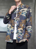 Men's Stand Collar Button Up Vintage Printed Tang Suit Jacket