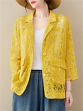 Women's Elegant Floral Lace Hollow Out Lapel Blazer