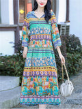 Spring Flower Print Hooded Long Dress for Women