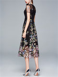 Floral Embroidered Women's High-Rise Mesh Dresses